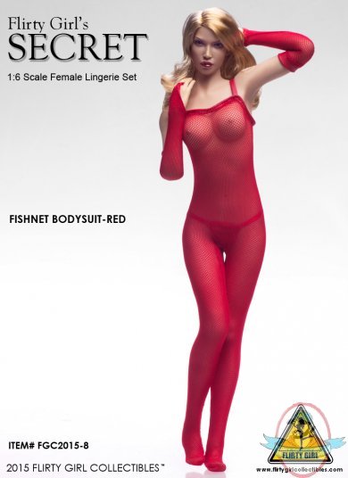 1/6 Female Fishnet Bodysuit Set in Red for 12" Figures Flirty Girl 