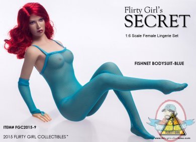 1/6 Female Fishnet Bodysuit Set in Blue for 12" Figures Flirty Girl 