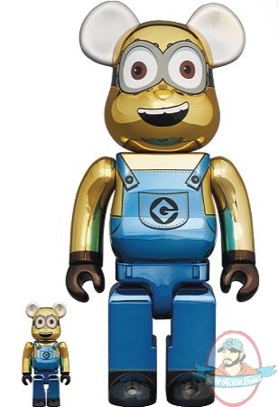 Minions Dave Chrome Version Bearbrick 400% & 100% 2 Pack Medicom