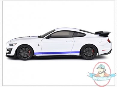 1:18 2020 Ford Mustang Shelby GT500 White with Blue Stripes Solido