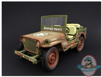 1:18 Scale Army Jeep Vehicle Military Police Green Weathered AD–77406A