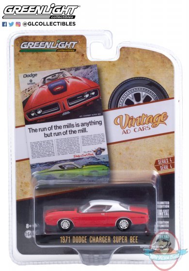 1:64 Vintage Ad Cars Series 4 1971 Dodge Charger Greenlight