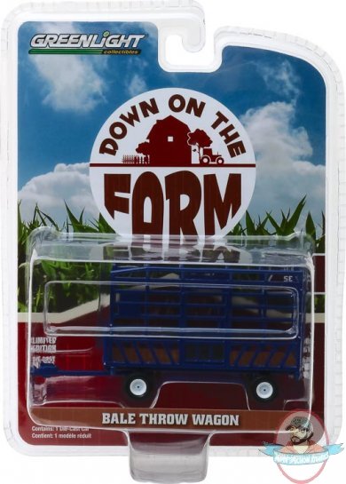 1:64 Down on the Farm Series 2 Bale Throw Wagon Blue Greenlight