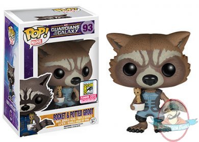 SDCC Pop ! Marvel Guardians of The Galaxy Rocket & Potted Groot Funko