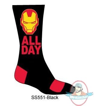 Marvel Mens Pair of Crew Socks Iron Man All Day SS551