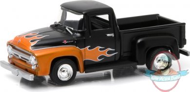1:64 Motor World Series 14 1956 Ford F-100 Black w Flames Greenlight