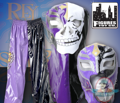 WWE Rey Mysterio 3 Piece Black & Purple Replica Kid Size Masks & Pants