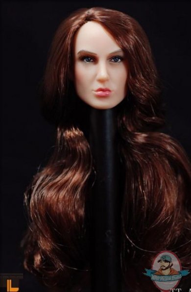  1/6 Scale Action Figure Female Head with Long Curly Red Hairstyle