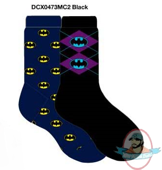 Dc Mens Crew 2 Pack SuperHeroes Batman Socks DCX0473MC2 Black