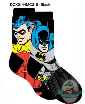 Dc Mens Crew 2 Pack SuperHeroes Batman & Robin Socks DCX0144MC2B Black