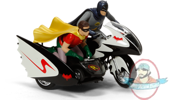 1/18 Hot Wheels Elite 66 Batman Batcycle with Figs Mattel CMC85