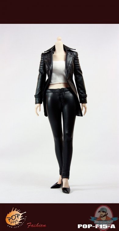 Pop Toys 1/6 Female Agents Leather Coat Suit Black POP-F15A