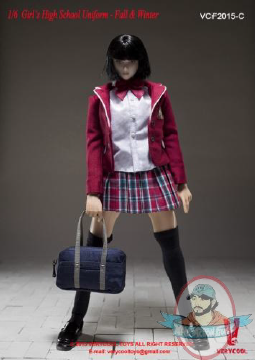 1/6 Figures Accessories Girl’s High School Uniform Set Burgundy