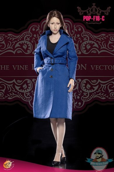 Pop Toys 1/6 Women's Single Breasted Raincoat POP-F18 C Blue