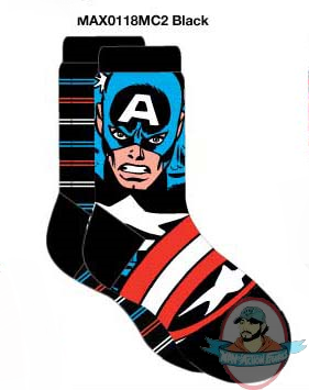 Marvel Mens Crew 2 Pack Socks Captain America MAX0118MC2 Black