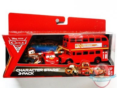Cars 2 Character Stars 3 Pck Doub Decker Bus Mater Lightning McQueen 