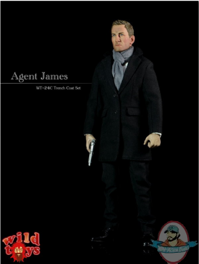 1/6 Scale Agent James Black Overcoat Set 12" Figure WT24C Wild Toys