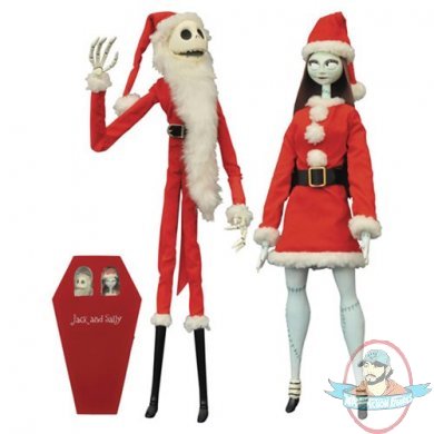 Nightmare Before Christmas Santa Jack and Sally Coffin Doll Set 