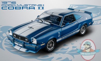 1:18 1976 Ford Mustang II Cobra II Blue with White Stripes Greenlight