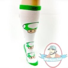 Nintendo Green Mushroom Juniors White Knee High Socks