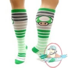 Nintendo Green Mushroom Juniors Striped Knee High Socks