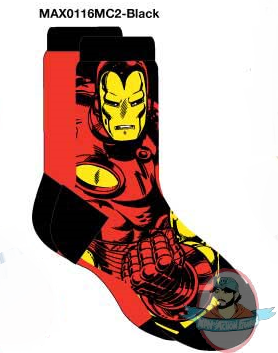 Marvel Mens Crew 2 Pack SuperHeroes Iron Man Socks MAX0116MC2 Black