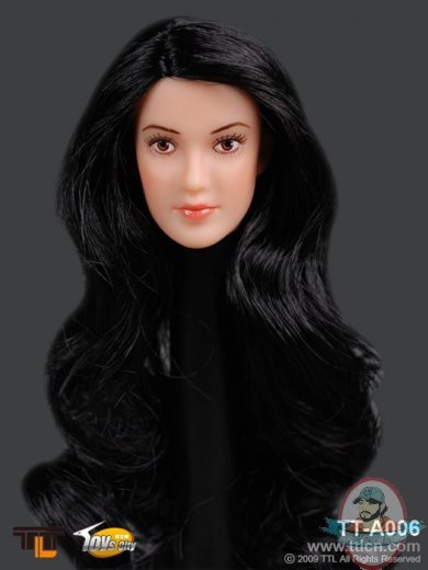  1/6 Scale Action Figure Female Head With  Long Curly Black Hairstyle