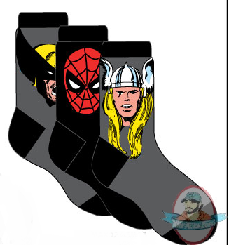 Marvel Superheroes 2 Mens 3 Pack Socks Wolverine Spider-Man Thor
