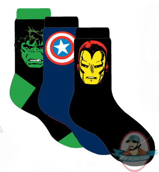 Marvel Superheroes 1 Mens 3 Pack Socks Iron Man Captain America Hulk
