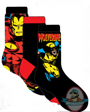 Marvel Superheroes 3 Mens 3 Pack Socks Iron Man and Wolverine