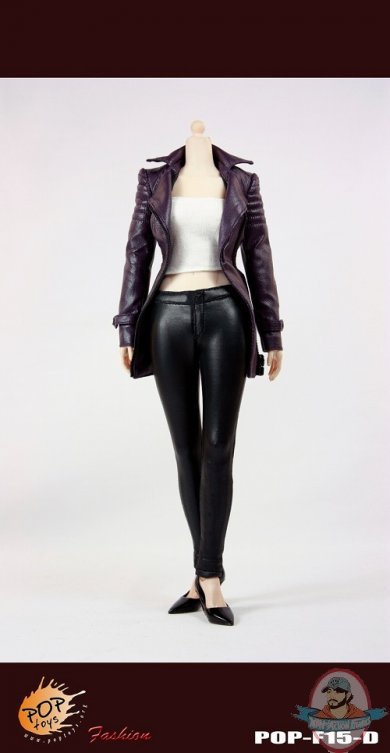 Pop Toys 1/6 Female Agents Leather Coat Suit Purple POP-F15D