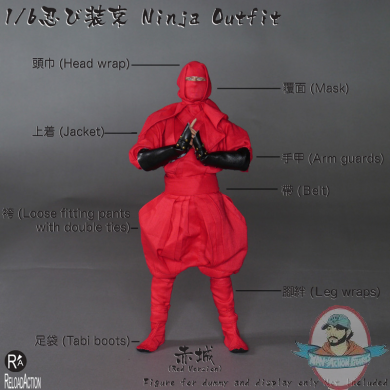 1/6 Scale Ninja Outfit Red for 12 inch Figures Reload Action