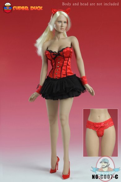 Super Duck 1/6 Sexy Basque Corset Dress in Red for 12 inch Figures