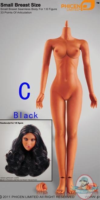 New Small Breast seamless body for 1/6 figure Black By: Phicen