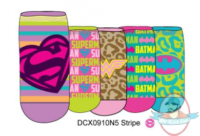 DC Women's 5 Pair Pack Shorties Socks DCX0910N5 Stripe Superman Batman