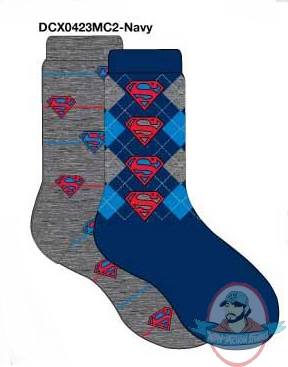 Dc Mens Crew 2 Pack SuperHeroes Superman Socks DCX0423MC2 Navy