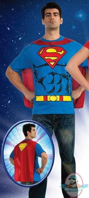 Mens Superman Shirt and Removable Logo Printed Cape by Rubies 