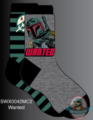 Star Wars Mens Crew 2 Pack Boba Fett Mandalorian Wanted Socks 