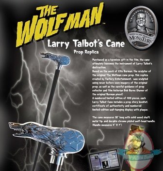 Universal Monsters “The Wolf Man” Larry Talbot’s Cane 1:1 Sc Prop Rep