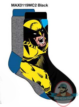 Marvel Mens Crew 2 Pack Socks Wolverine MAX0119MC2 Black