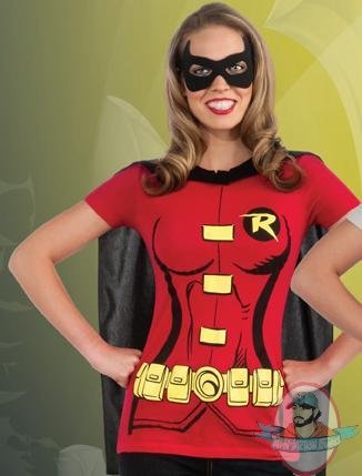 Red Rubies Costume DC Comics Womens Robin T-Shirt with Cape and Eye Mask Small