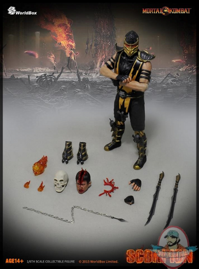 Mortal Kombat 9 Scorpion 1/6 12” Action figure World Box Skull